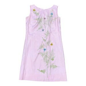 Vintage 1960s Serbin Muriel Ryan Floral Butterfly Dress XS Pink Silky Pin Up VLV
